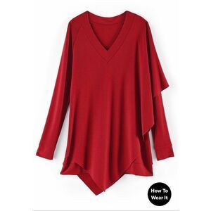 NWT Soft Surroundings Madeline Asymmetric Tunic V-Neck Sangria Red Size XL